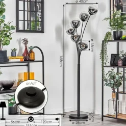 Gastor Lampadaire Chrome, Clair, Fumé, 6 lumières