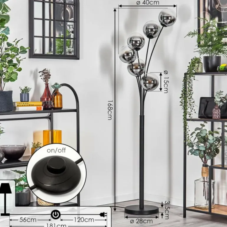 Gastor Lampadaire Chrome, Clair, Fumé, 6 lumières
