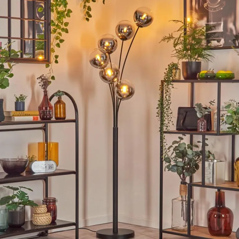 Gastor Lampadaire Chrome, Clair, Fumé, 6 lumières