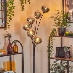 Gastor Lampadaire Chrome, Clair, Fumé, 6 lumières