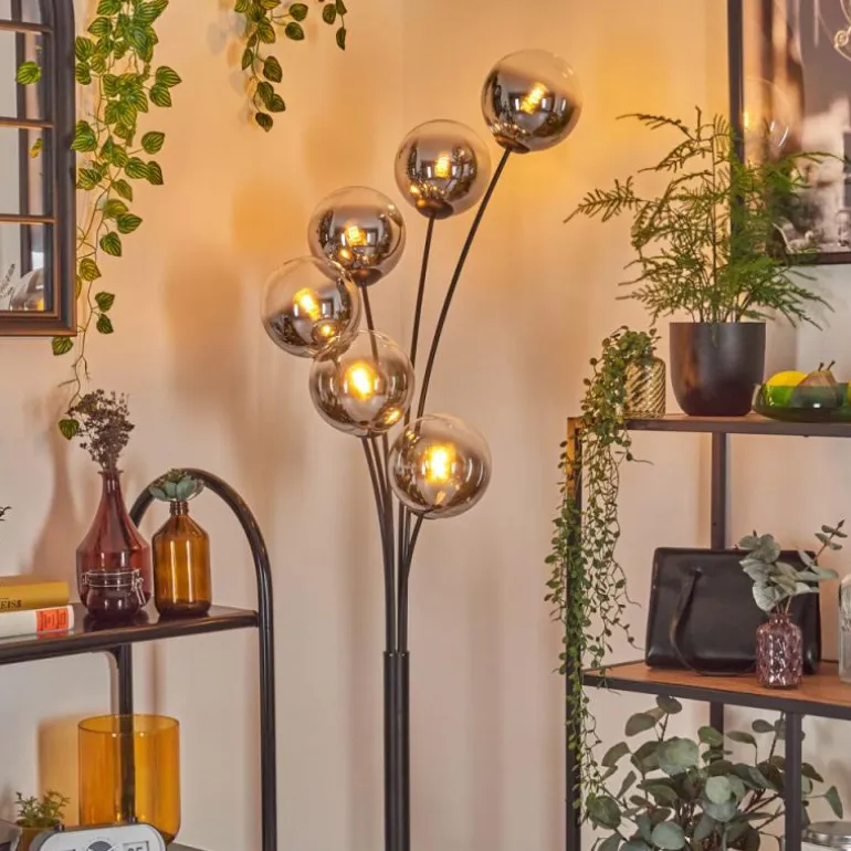 Gastor Lampadaire Chrome, Clair, Fumé, 6 lumières