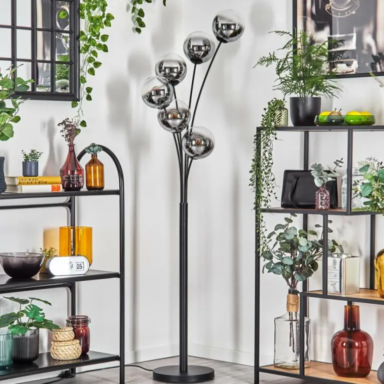 Gastor Lampadaire Chrome, Clair, Fumé, 6 lumières