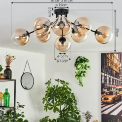 Gastor Plafonnier 87 cm Ambre, Clair, 8 lumières
