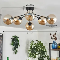 Gastor Plafonnier 74 cm Ambre, Clair, 6 lumières