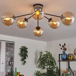 Gastor Plafonnier 74 cm Ambre, Clair, 6 lumières