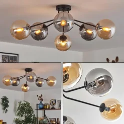 Gastor Plafonnier 74 cm Ambre, Fumé, 6 lumières