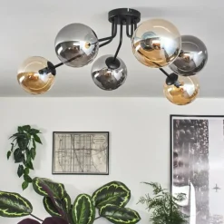 Gastor Plafonnier 74 cm Ambre, Fumé, 6 lumières