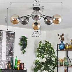 Gastor Plafonnier 74 cm Ambre, Fumé, 6 lumières