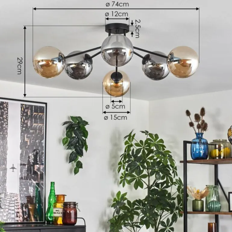 Gastor Plafonnier 74 cm Ambre, Fumé, 6 lumières