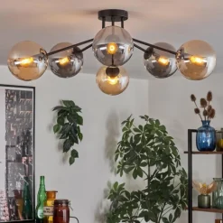 Gastor Plafonnier 74 cm Ambre, Fumé, 6 lumières
