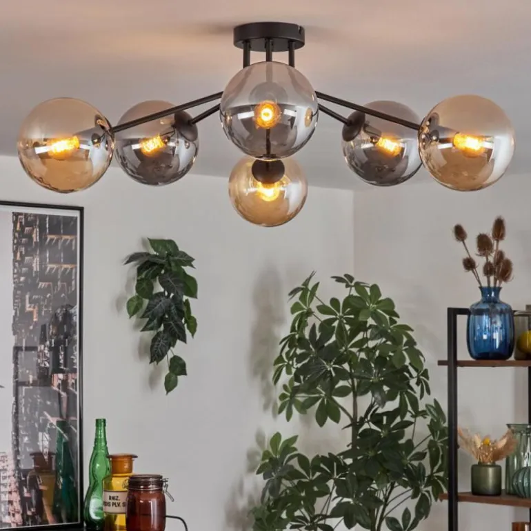 Gastor Plafonnier 74 cm Ambre, Fumé, 6 lumières
