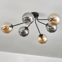 Gastor Plafonnier 74 cm Ambre, Fumé, 6 lumières