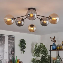 Gastor Plafonnier 74 cm Ambre, Fumé, 6 lumières