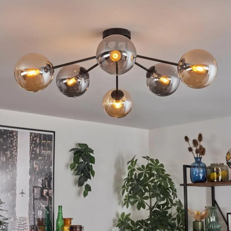 Gastor Plafonnier 74 cm Ambre, Fumé, 6 lumières