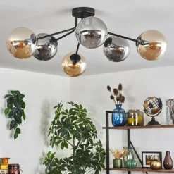 Gastor Plafonnier 74 cm Ambre, Fumé, 6 lumières