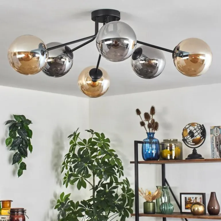 Gastor Plafonnier 74 cm Ambre, Fumé, 6 lumières