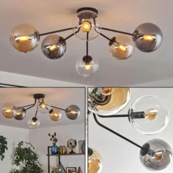 Gastor Plafonnier 74 cm Ambre, Clair, Fumé, 6 lumières