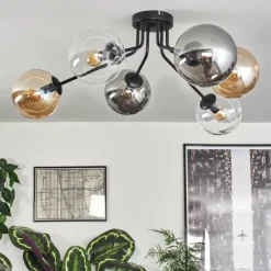 Gastor Plafonnier 74 cm Ambre, Clair, Fumé, 6 lumières