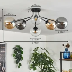 Gastor Plafonnier 74 cm Ambre, Clair, Fumé, 6 lumières