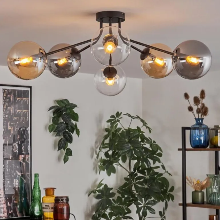 Gastor Plafonnier 74 cm Ambre, Clair, Fumé, 6 lumières