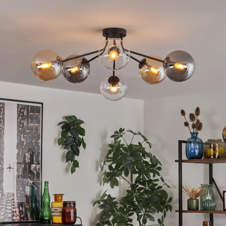 Gastor Plafonnier 74 cm Ambre, Clair, Fumé, 6 lumières