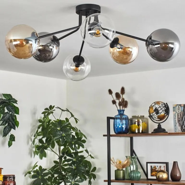 Gastor Plafonnier 74 cm Ambre, Clair, Fumé, 6 lumières