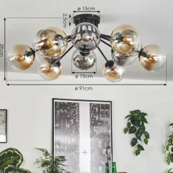 Gastor Plafonnier 91 cm Ambre, Clair, Fumé, 12 lumières