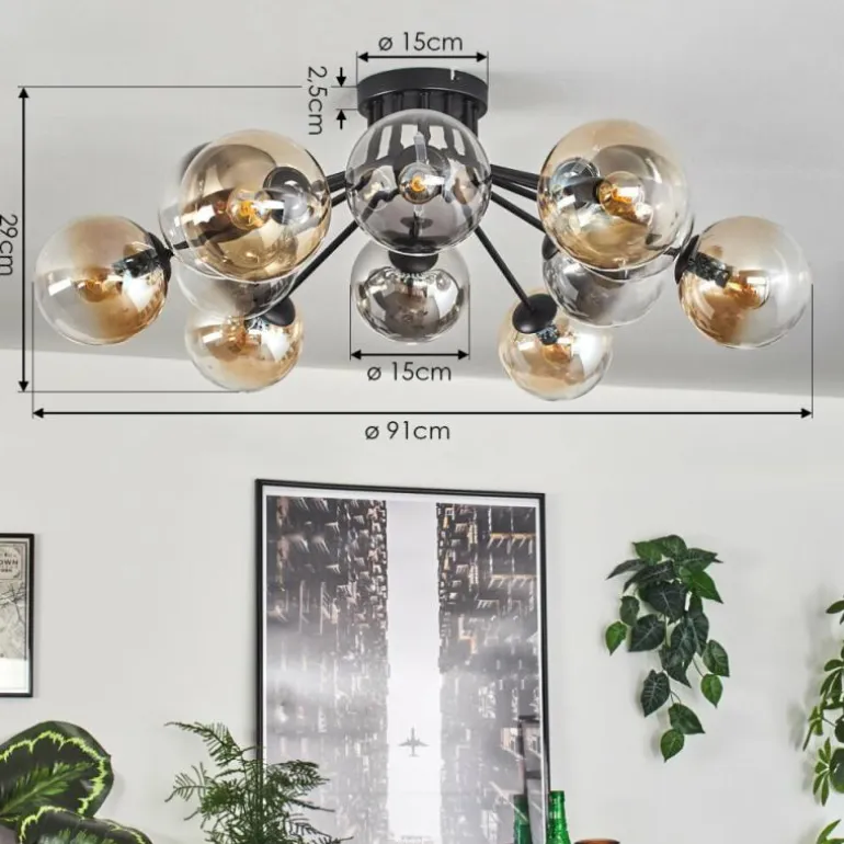 Gastor Plafonnier 91 cm Ambre, Clair, Fumé, 12 lumières