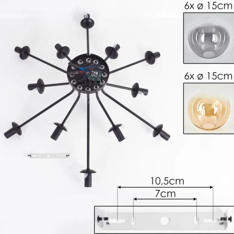 Gastor Plafonnier 91 cm Ambre, Clair, Fumé, 12 lumières