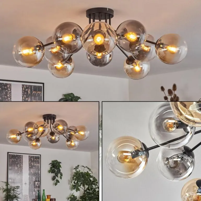 Gastor Plafonnier 83 cm Ambre, Clair, Fumé, 10 lumières