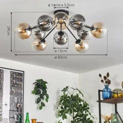 Gastor Plafonnier 83 cm Ambre, Clair, Fumé, 10 lumières