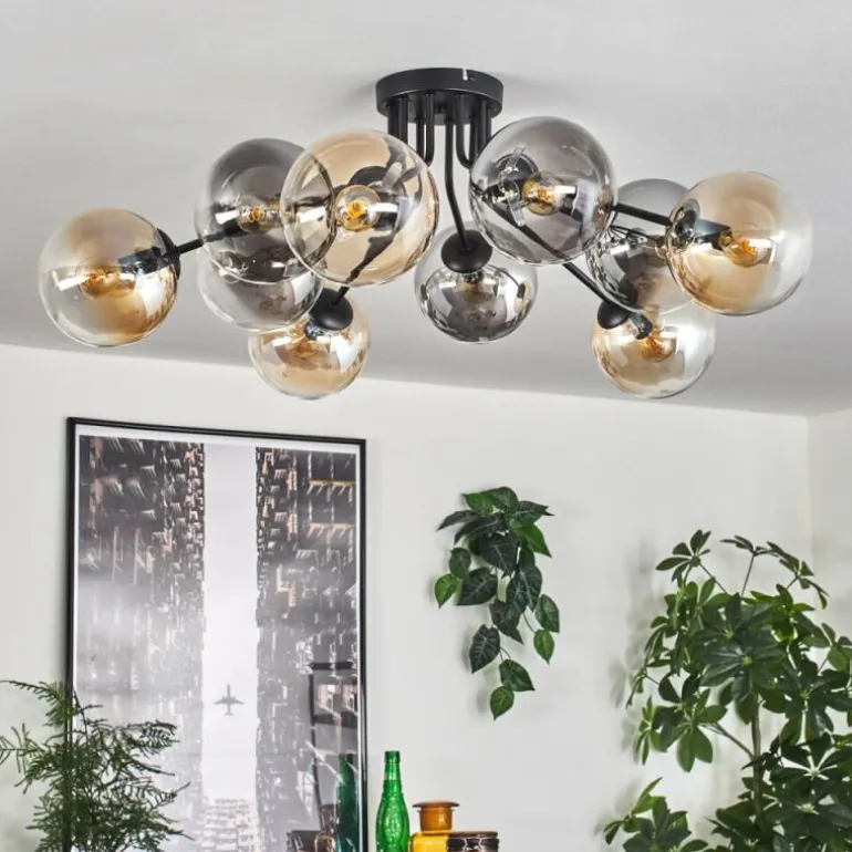 Gastor Plafonnier 83 cm Ambre, Clair, Fumé, 10 lumières