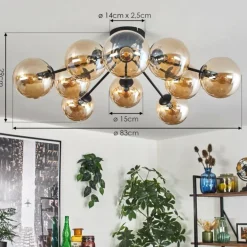 Gastor Plafonnier 83 cm Ambre, 10 lumières