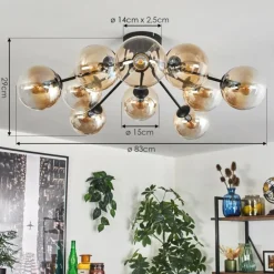 Gastor Plafonnier 83 cm Ambre, Clair, 10 lumières
