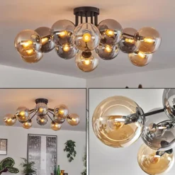 Gastor Plafonnier 91 cm Ambre, Fumé, 12 lumières