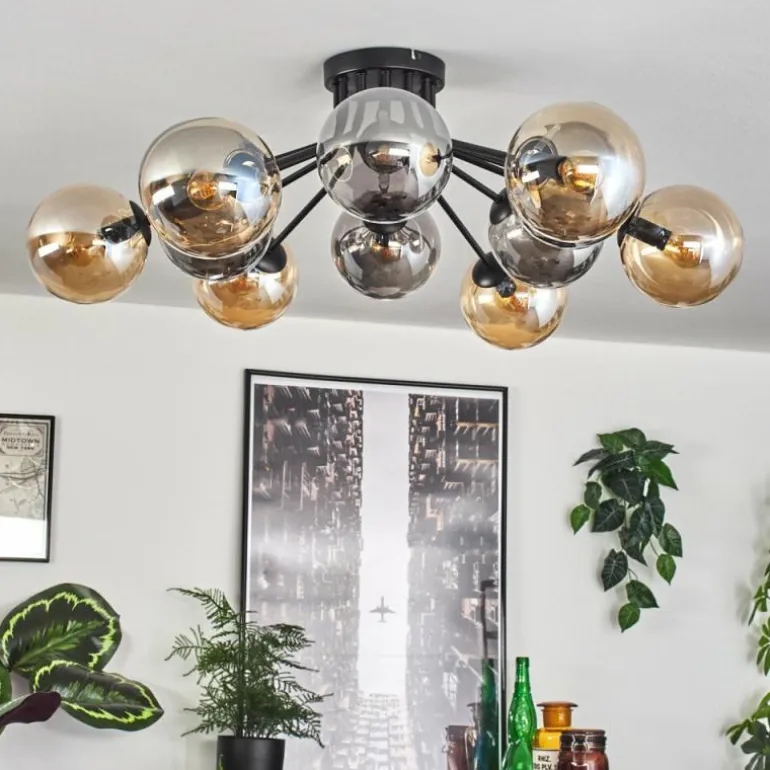 Gastor Plafonnier 91 cm Ambre, Fumé, 12 lumières