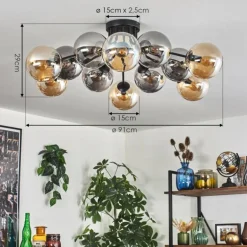 Gastor Plafonnier 91 cm Ambre, Fumé, 12 lumières