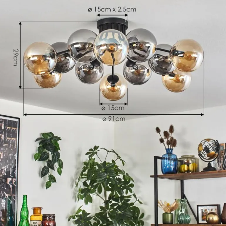 Gastor Plafonnier 91 cm Ambre, Fumé, 12 lumières