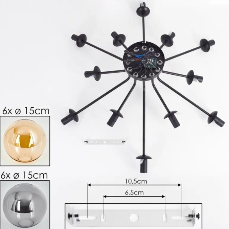 Gastor Plafonnier 91 cm Ambre, Fumé, 12 lumières