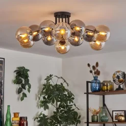 Gastor Plafonnier 91 cm Ambre, Fumé, 12 lumières