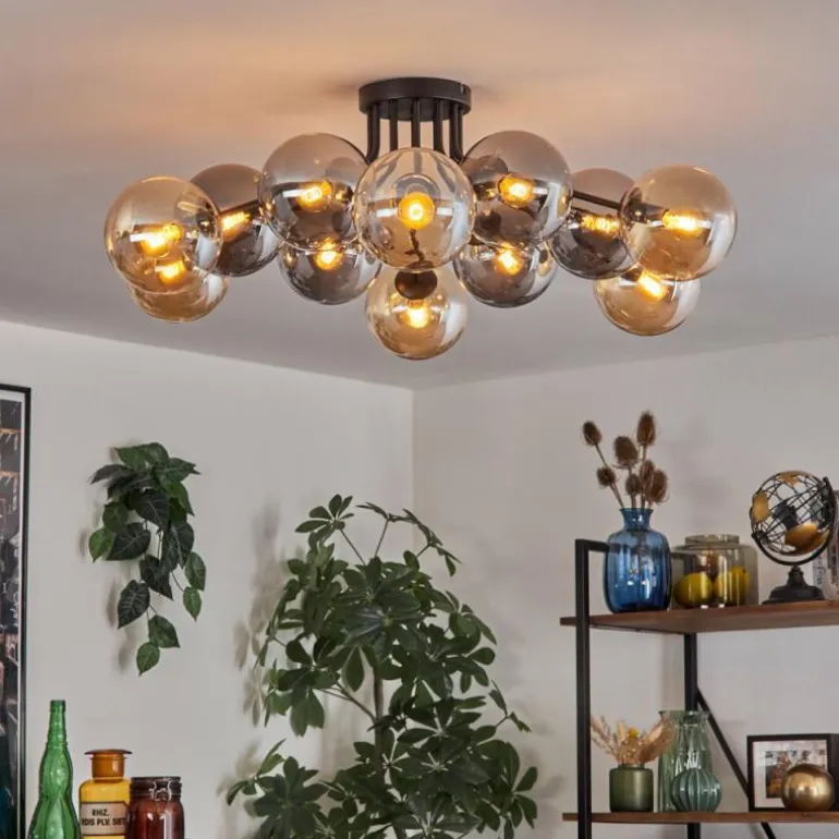Gastor Plafonnier 91 cm Ambre, Fumé, 12 lumières