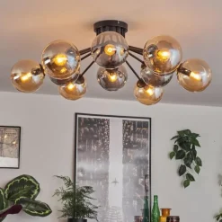 Gastor Plafonnier 91 cm Ambre, Fumé, 12 lumières