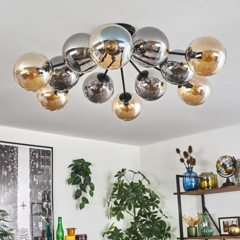 Gastor Plafonnier 91 cm Ambre, Fumé, 12 lumières