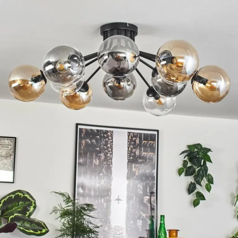 Gastor Plafonnier 91 cm Ambre, Clair, Fumé, 12 lumières