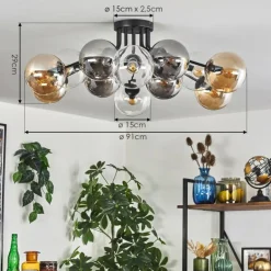 Gastor Plafonnier 91 cm Ambre, Clair, Fumé, 12 lumières