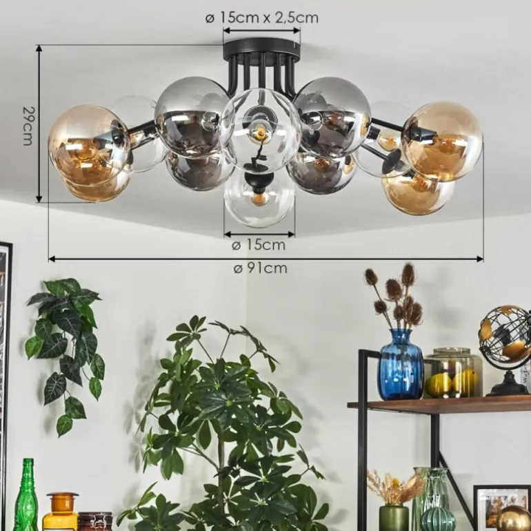 Gastor Plafonnier 91 cm Ambre, Clair, Fumé, 12 lumières