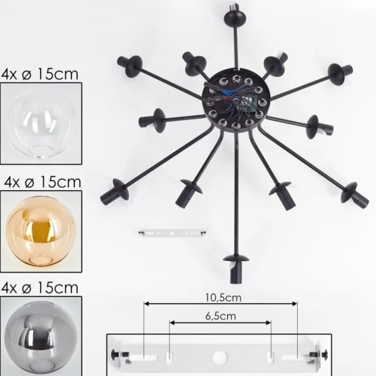 Gastor Plafonnier 91 cm Ambre, Clair, Fumé, 12 lumières