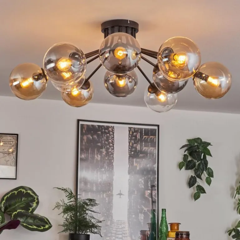 Gastor Plafonnier 91 cm Ambre, Clair, Fumé, 12 lumières