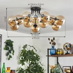 Gastor Plafonnier 91 cm Ambre, 12 lumières