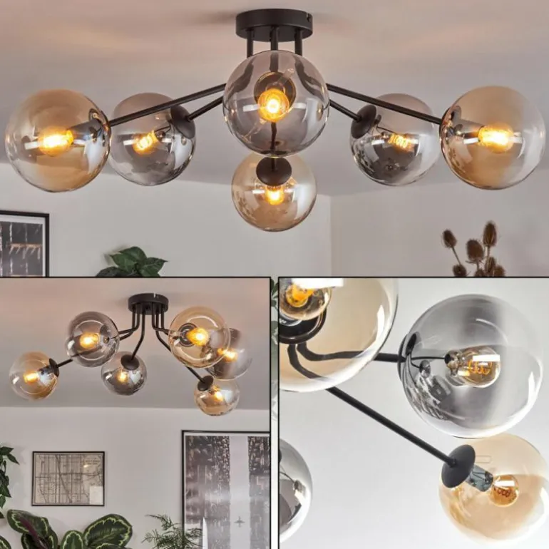 Gastor Plafonnier 74 cm Ambre, Clair, Fumé, 6 lumières